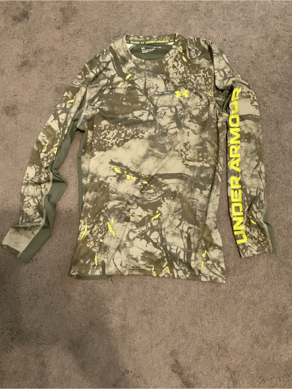 Under Armour Olive Camo Long Sleeve Top with Yellow Logo